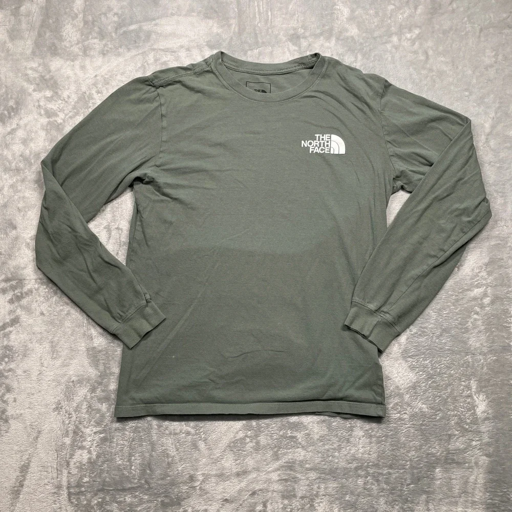 The North Face Long Sleeve T-Shirt Mens Small Green Graphic Logo Cotton Tee